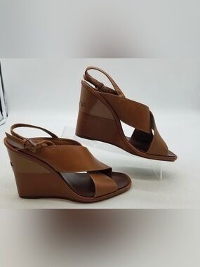 Tory Burch Tan Leather Crisscross Slingback Wedges